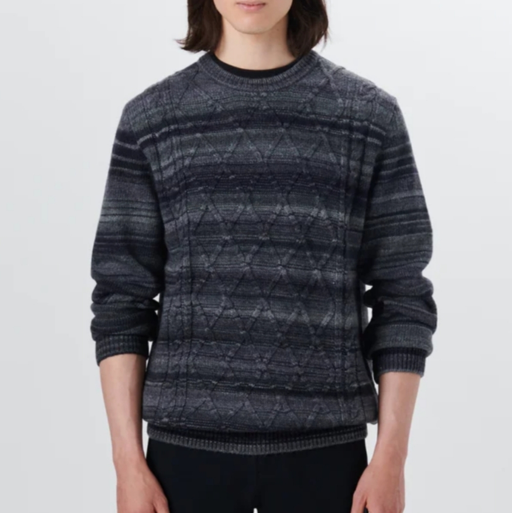 Bugatchi Caviar Crew Neck Striped Jacquard Sweater XL